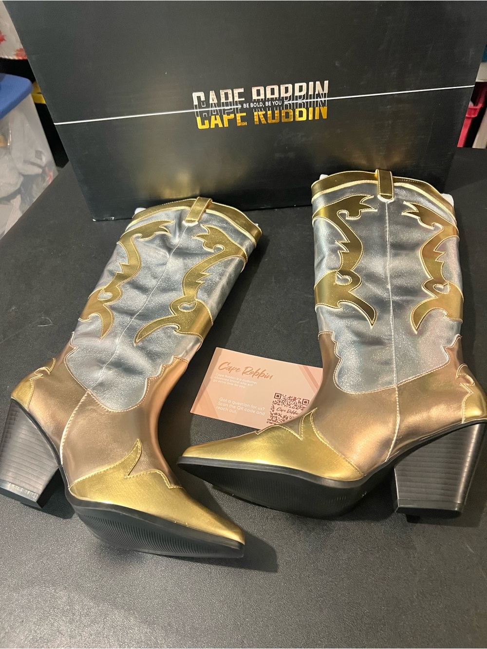 Cape Robbin Metallic Gold and Silver Western Mid-Calf Boots